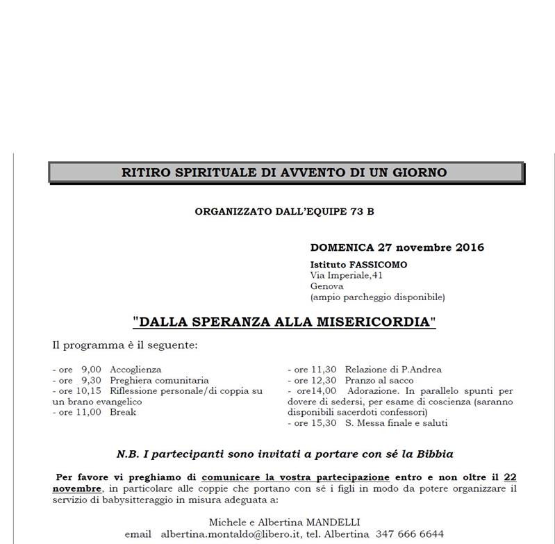 INTERSETTORE GENOVA - Ritiro Spirituale di Avvento 2016