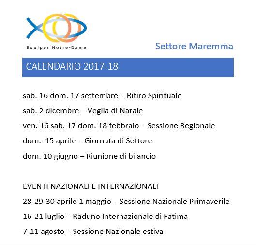 [Maremma] Calendario di settore 2017-18