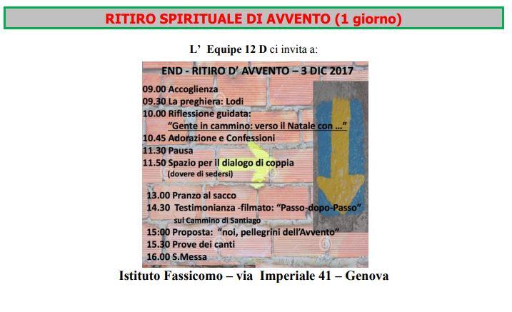 INTERSETTORE GENOVA - Ritiro Spirituale di Avvento 2017