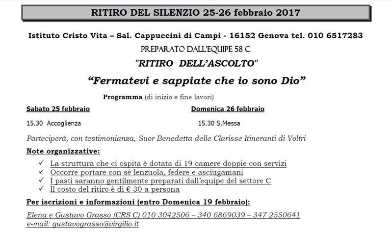 INTERSETTORE GENOVA - Ritiro del Silenzio 2017