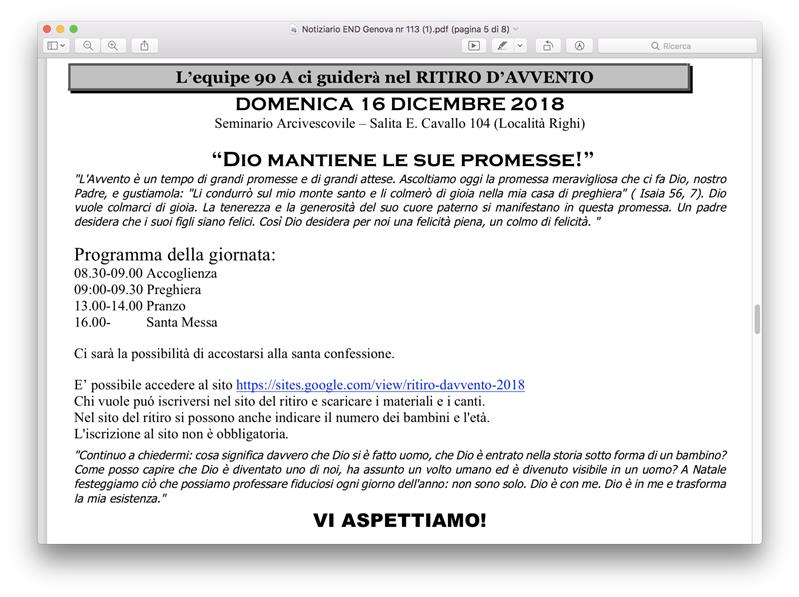 INTERSETTORE GENOVA - Ritiro spirituale di avvento 2018