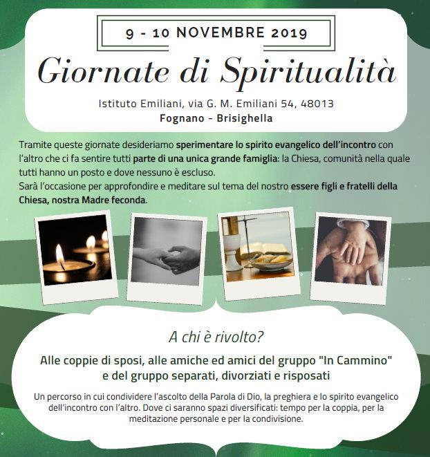 9 - 10 NOVEMBRE 2019 Giornate di Spiritualità a Fognano (BO)