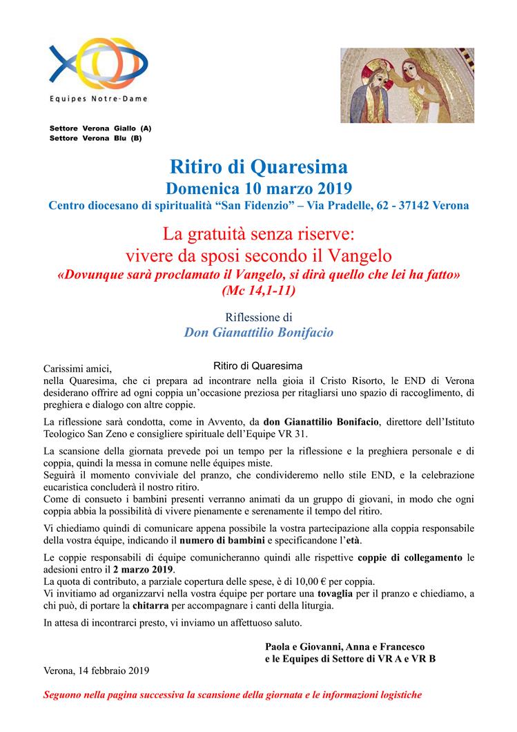Riflessione Ritiro Quaresima 2019 Verona A e Verona B