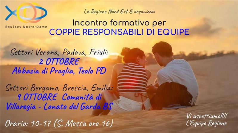 Incontro formativo per COPPIE RESPONSABILI DI EQUIPE (Settori VR, PD e Friuli)