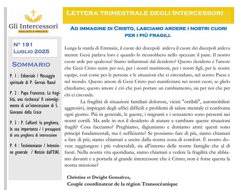 LETTERA AGLI INTERCESSORI N. 191